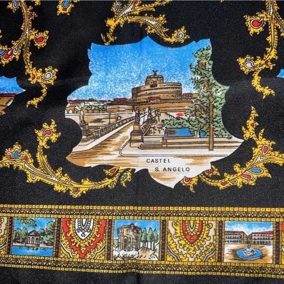 Vintage PIAZZA PIETRO St Peters Square Blue and Gold ROME Scarf Made in ITALY - Picture 9 of 13